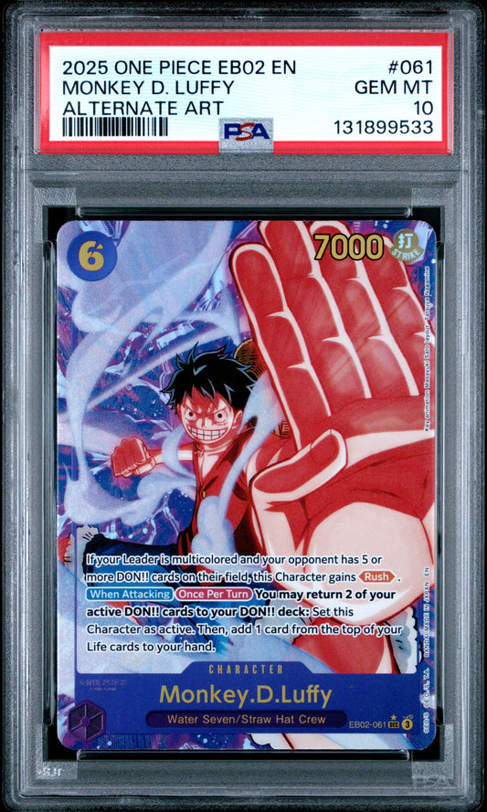 2025 One Piece EB02 Extra Booster – Anime 25th Collection #061 – Monkey D. Luffy (Alternate Art) – PSA 10 (English)