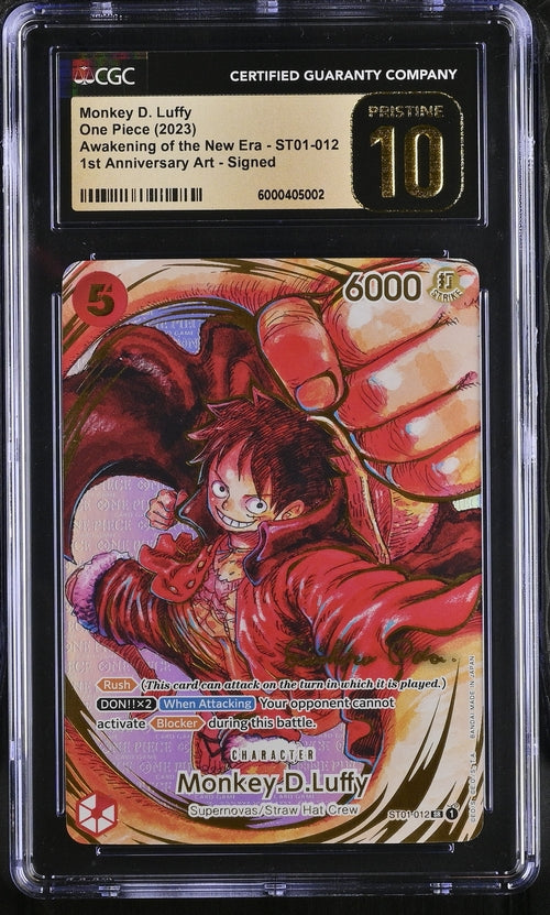 2023 ONE PIECE OP05-AWAKENING OF THE NEW ERA #012 MONKEY D. LUFFY 1ST ANNIVERSARY-SIGNATURE - CGC Pristine 10