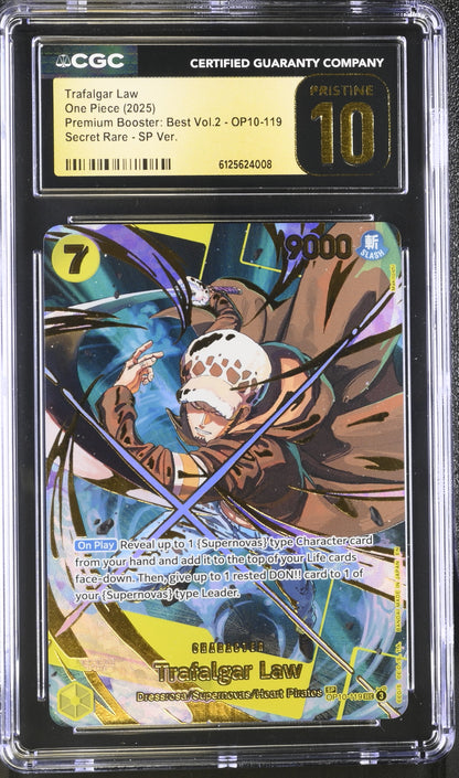 2025 One Piece Premium Booster – Best Vol.2 OP10-119 Trafalgar Law (Secret Rare SP Ver.) – CGC Pristine 10 (English)