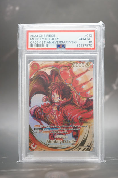 2023 ONE PIECE OP05-AWAKENING OF THE NEW ERA #012 MONKEY D. LUFFY 1ST ANNIVERSARY-SIGNATURE - PSA 10