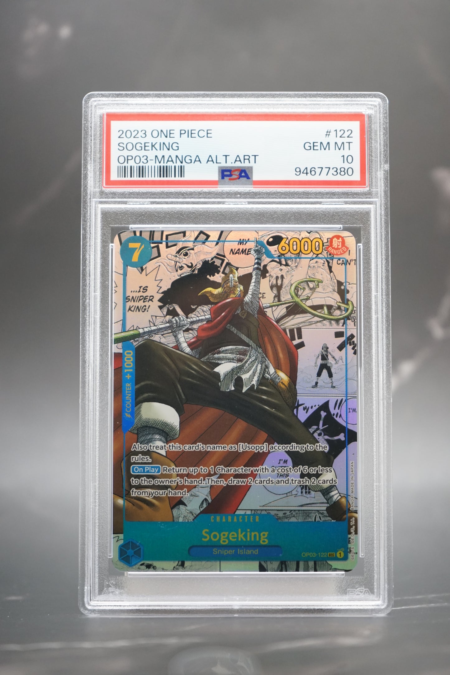 2023 ONE PIECE OP03-PILLARS OF STRENGTH #122 SOGEKING MANGA ALTERNATE ART - PSA 10