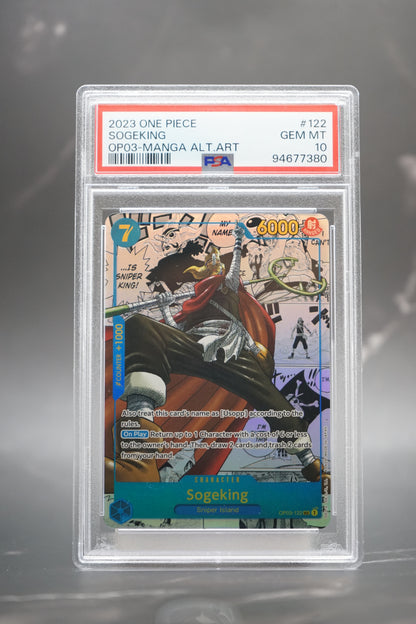 2023 ONE PIECE OP03-PILLARS OF STRENGTH #122 SOGEKING MANGA ALTERNATE ART - PSA 10