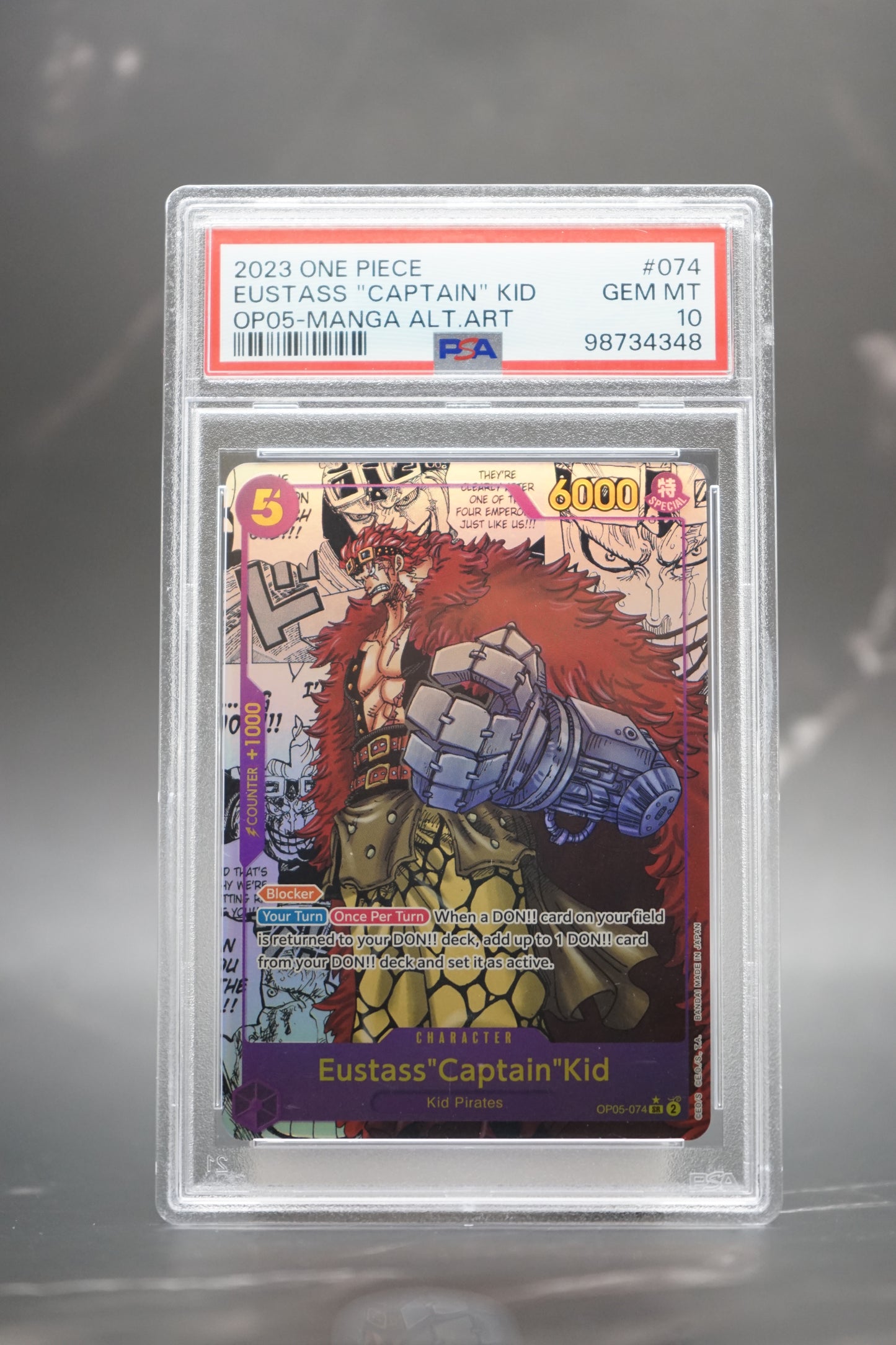 2023 ONE PIECE OP05-AWAKENING OF THE NEW ERA #074 EUSTASS "CAPTAIN" KID MANGA ALTERNATE ART - PSA 10