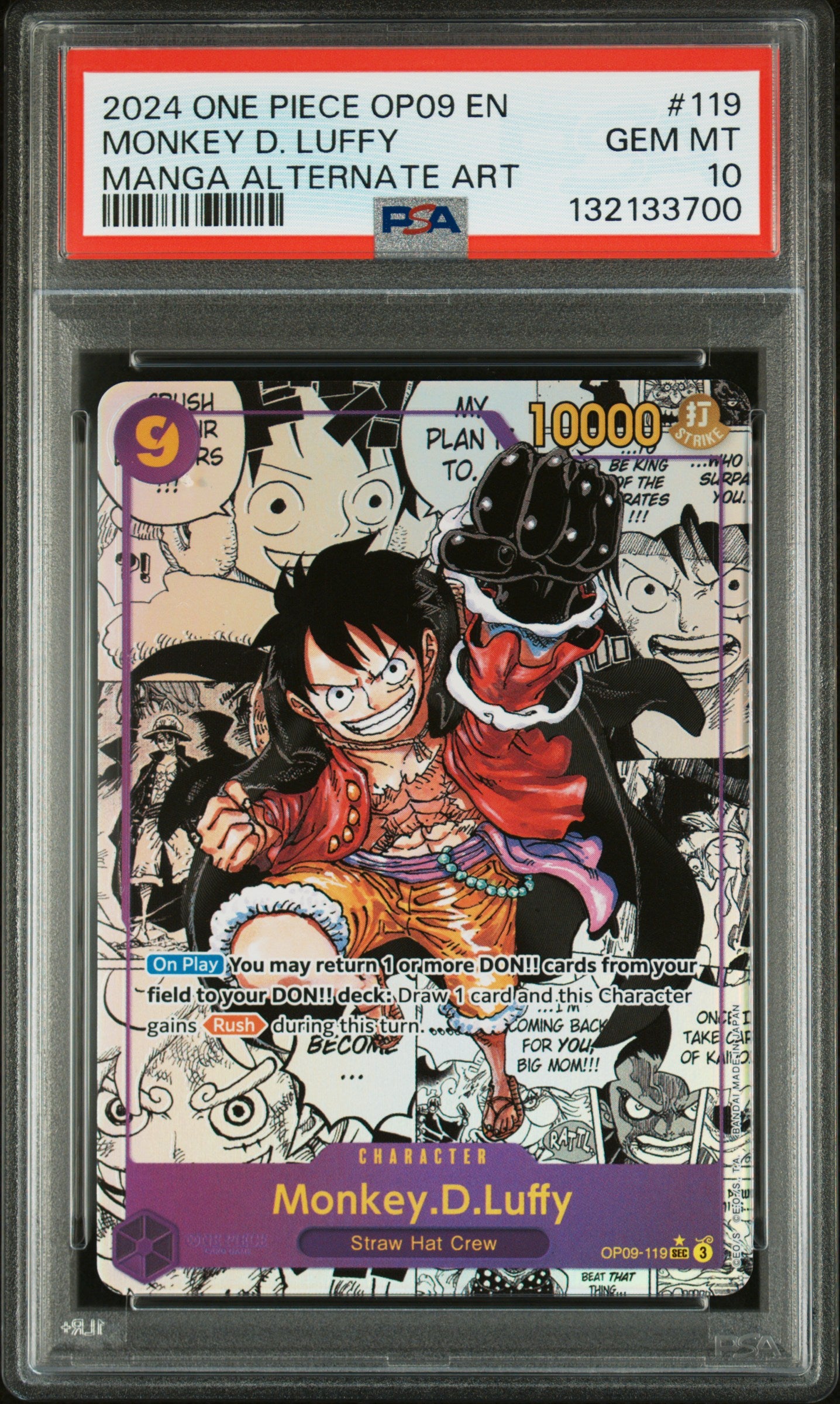 2024 One Piece OP09 Emperors in the New World #119 Monkey D. Luffy – Manga Alternate Art – PSA 10 (English)