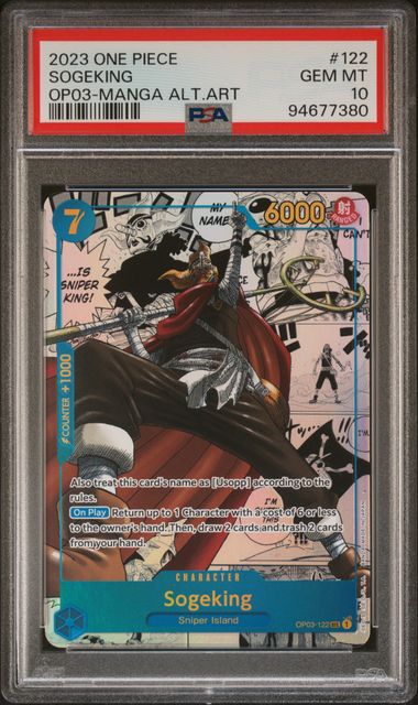2023 ONE PIECE OP03-PILLARS OF STRENGTH #122 SOGEKING MANGA ALTERNATE ART - PSA 10