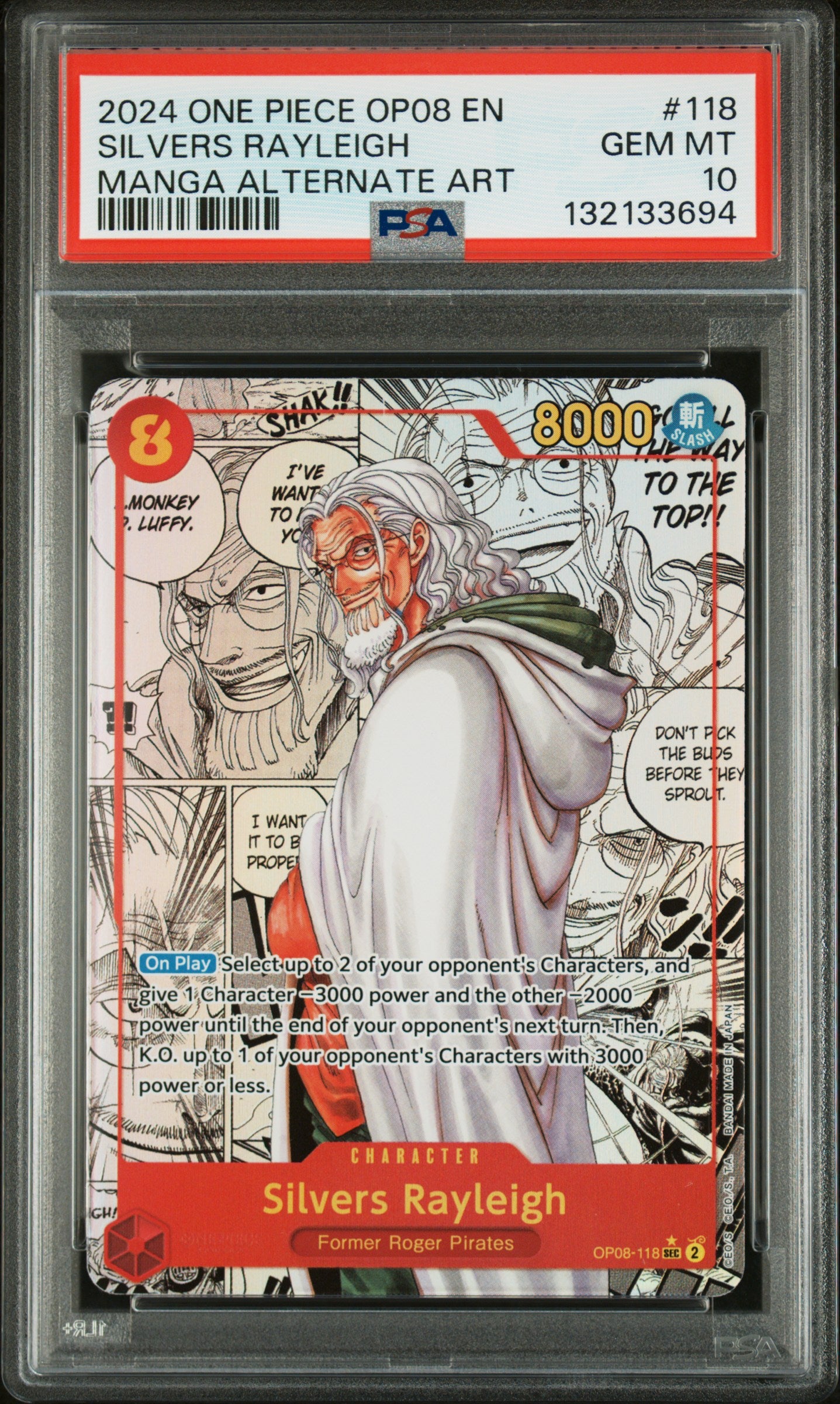2024 One Piece OP08 Two Legends #118 Silvers Rayleigh – Manga Alternate Art – PSA 10 (English)