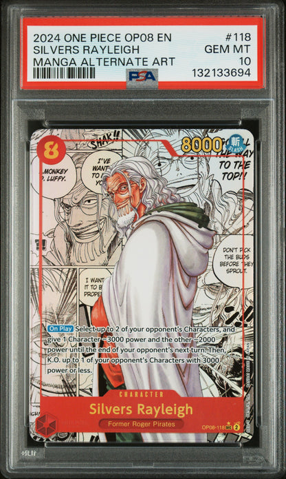2024 One Piece OP08 Two Legends #118 Silvers Rayleigh – Manga Alternate Art – PSA 10 (English)