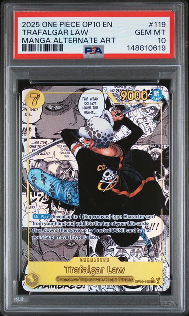 2025 One Piece OP10 – Royal Blood #119 Trafalgar Law (Manga Alternate Art) – PSA 10 (English)