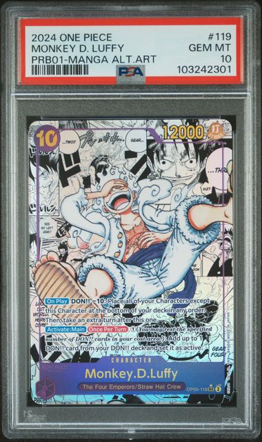 2024 ONE PIECE PRB01-PREMIUM BOOSTER -ONE PIECE CARD THE BEST- #119 MONKEY D. LUFFY MANGA ALTERNATE ART - PSA 10