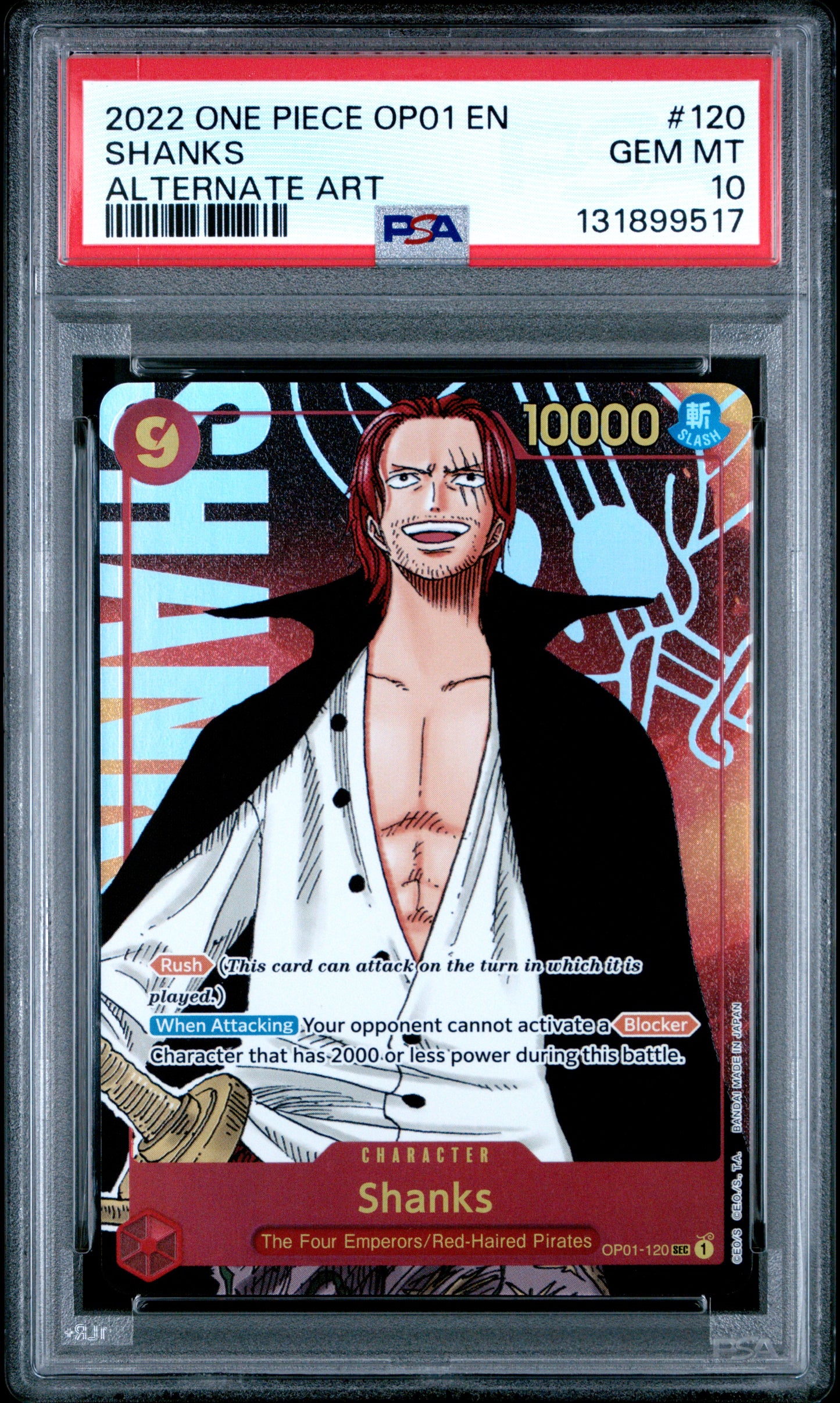 2022 One Piece OP01 Romance Dawn #120 – Shanks (Alternate Art) – PSA 10 (English)