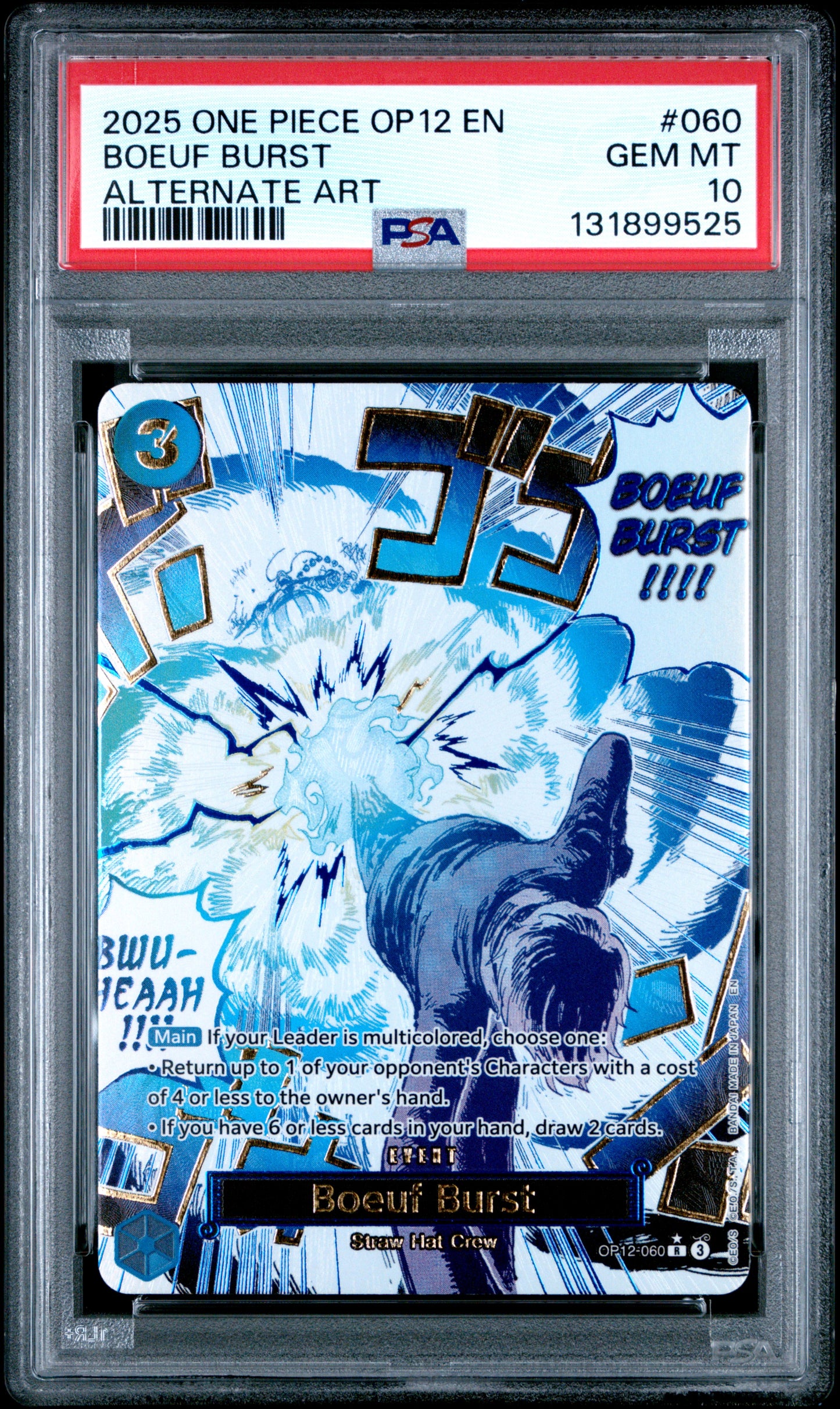 2025 One Piece OP12 Legacy of the Master #060 – Boeuf Burst (Alternate Art) – PSA 10 (English)