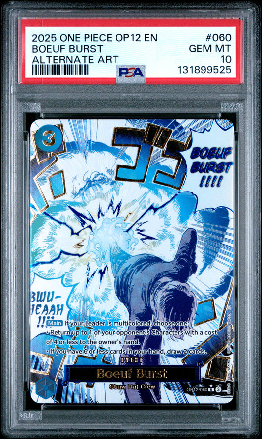 2025 One Piece OP12 Legacy of the Master #060 – Boeuf Burst (Alternate Art) – PSA 10 (English)