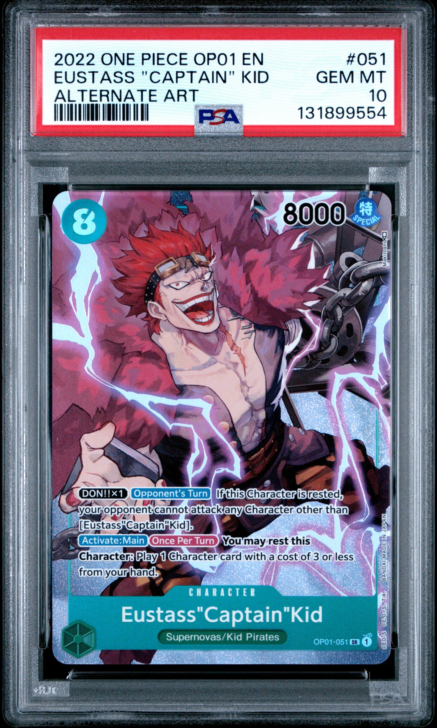 2022 One Piece OP01 Romance Dawn #051 – Eustass "Captain" Kid (Alternate Art – Pre-Errata) – PSA 10 (English)