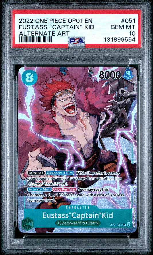 2022 One Piece OP01 Romance Dawn #051 – Eustass "Captain" Kid (Alternate Art – Pre-Errata) – PSA 10 (English)