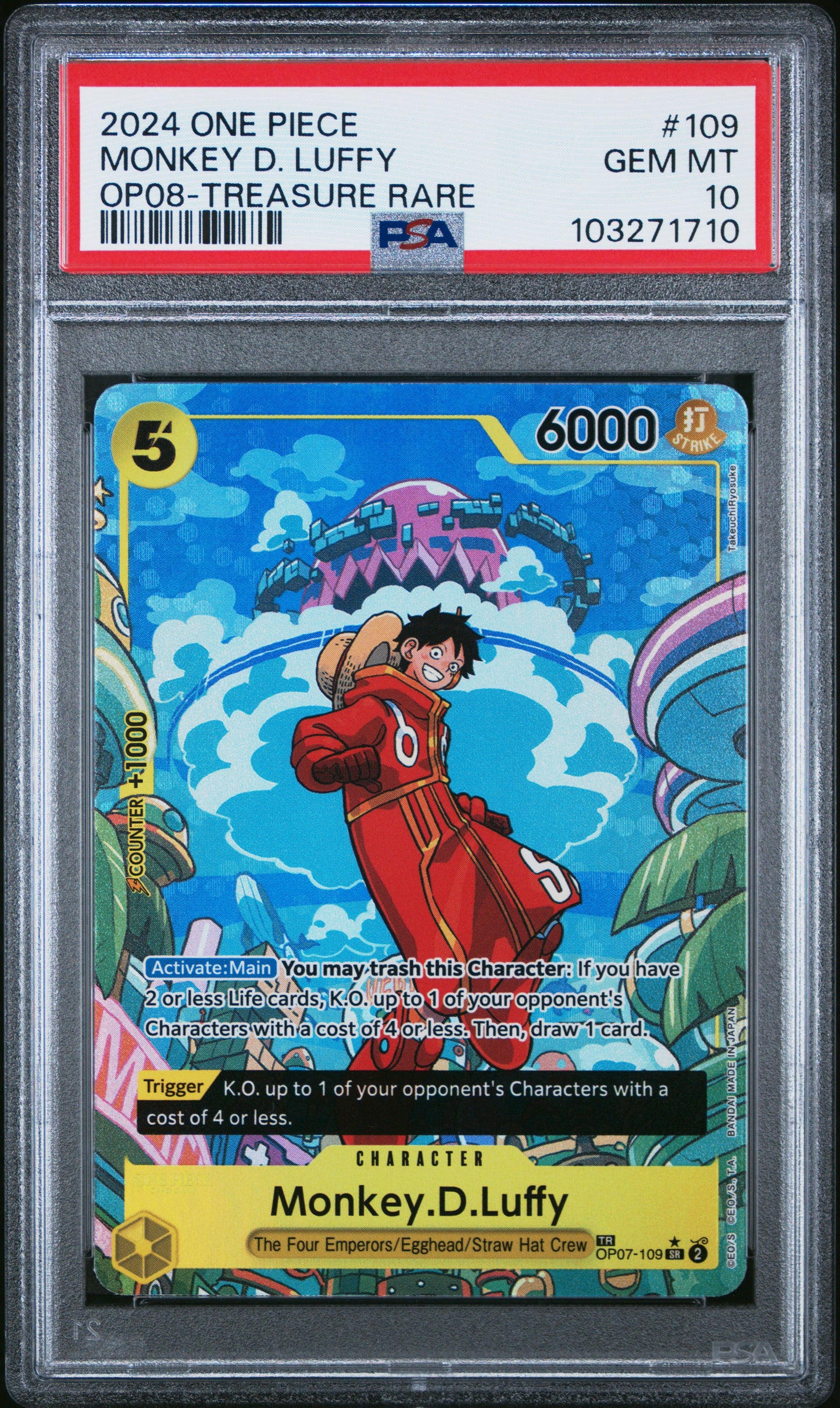 2024 One Piece OP08 – Two Legends #109 Monkey D. Luffy (Treasure Rare) – PSA 10 (English)