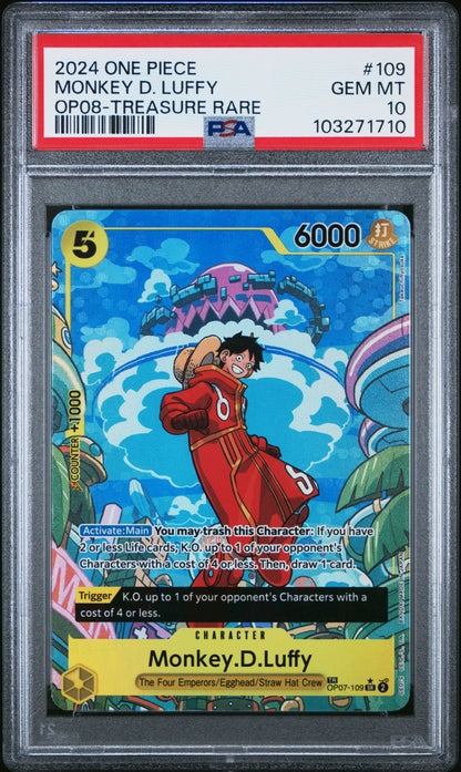 2024 One Piece OP08 – Two Legends #109 Monkey D. Luffy (Treasure Rare) – PSA 10 (English)