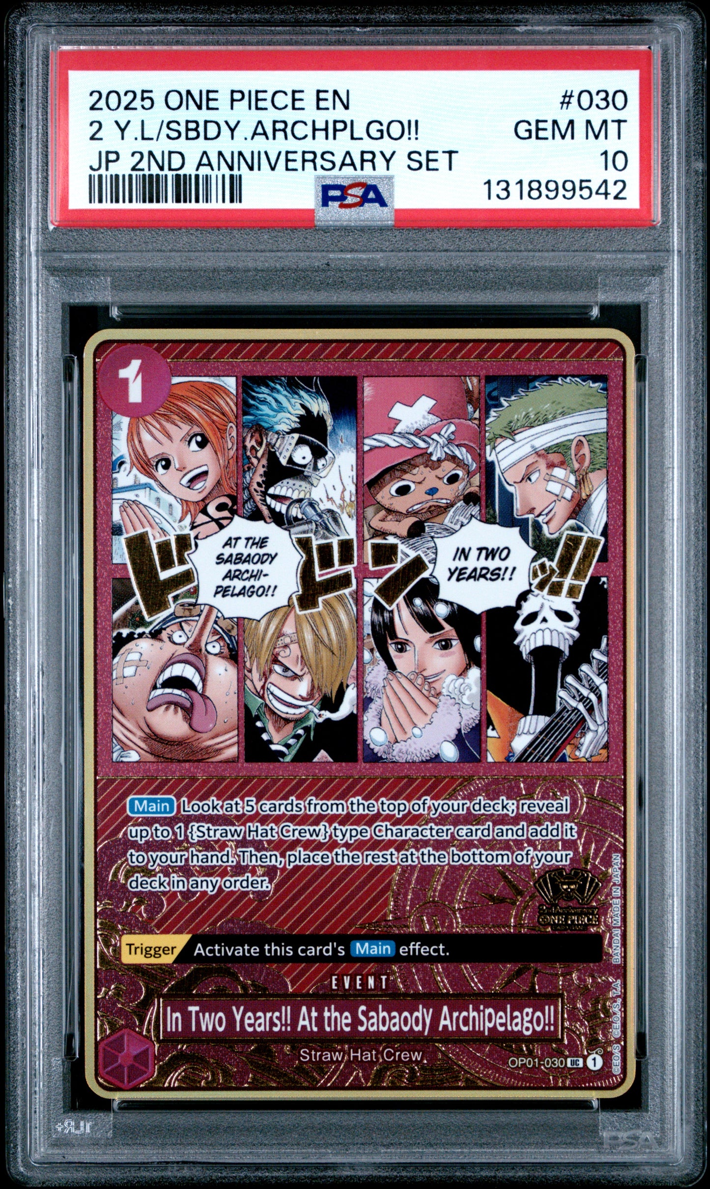 2025 One Piece Japanese 2nd Anniversary Set #030 – 2 Y.L/SBDY.ARCHPLGO!! – PSA 10 (English)