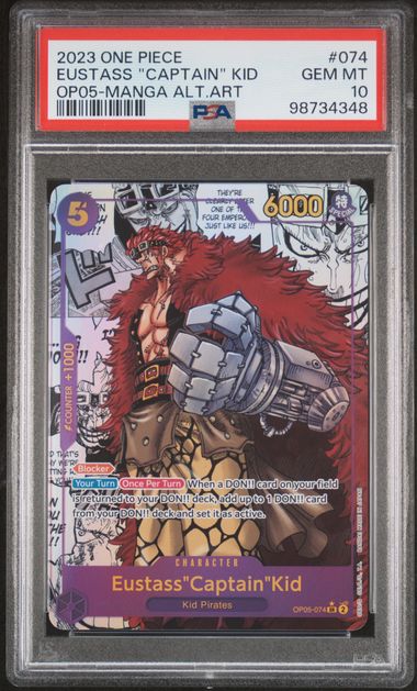 2023 ONE PIECE OP05-AWAKENING OF THE NEW ERA #074 EUSTASS "CAPTAIN" KID MANGA ALTERNATE ART - PSA 10