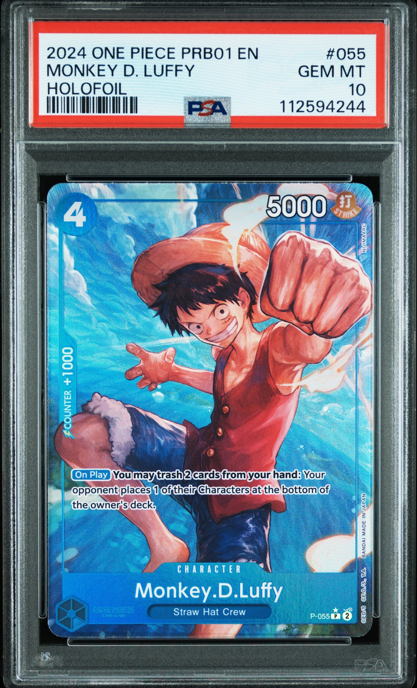 2024 One Piece PRB01 Premium Booster “One Piece Card The Best” #055 Monkey D. Luffy – Holofoil – PSA 10 (English)