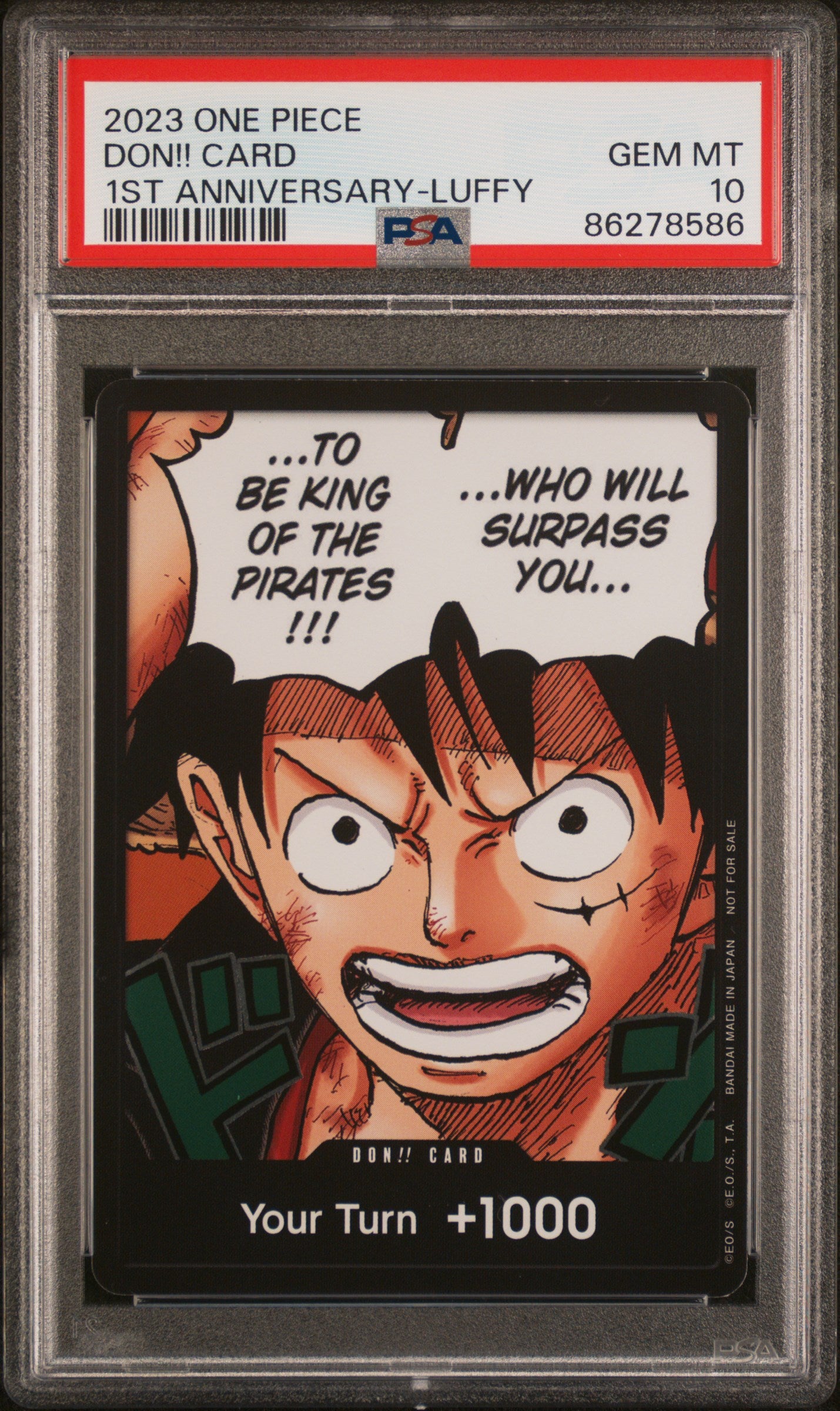 2023 One Piece 1st Anniversary DON!! Card Pack – Luffy DON!! Card – PSA 10 (English)